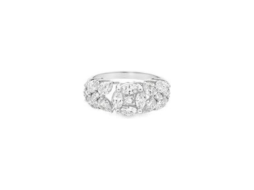 18K White Gold Cluster Ring with Natural Marquise, Princess and Round Diamond